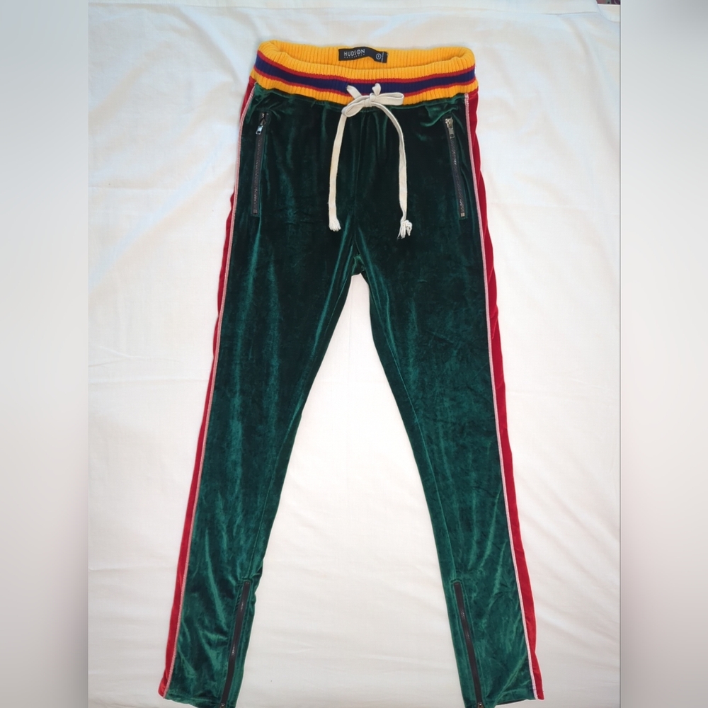 Hudson Outerwear Green Velvet Women's Track Pants Size Small 100% Polyester